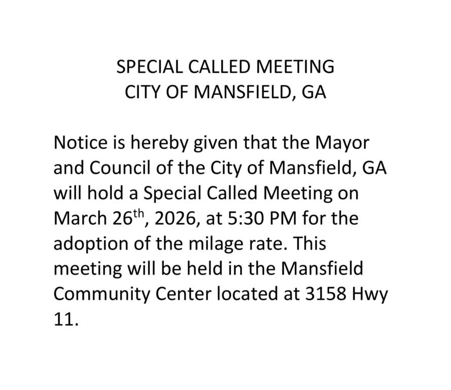 City of Mansfield Special Called Meeting Notice